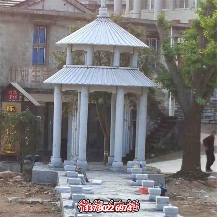 精美大理石雕刻二層涼亭，為農(nóng)村文化廣場添彩