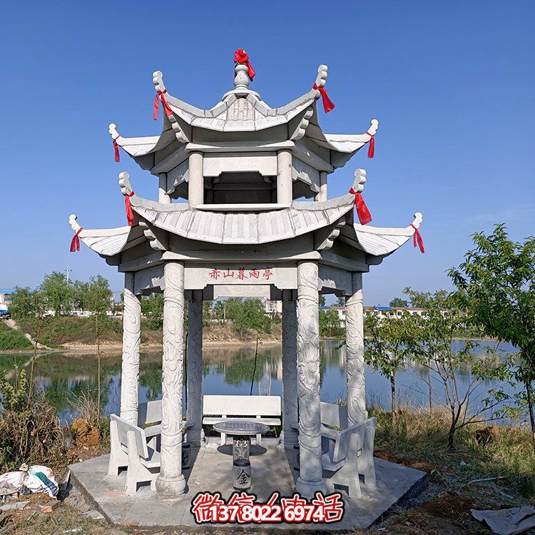 古典風格仿古青石二層涼亭，提升園林戶外休息體驗