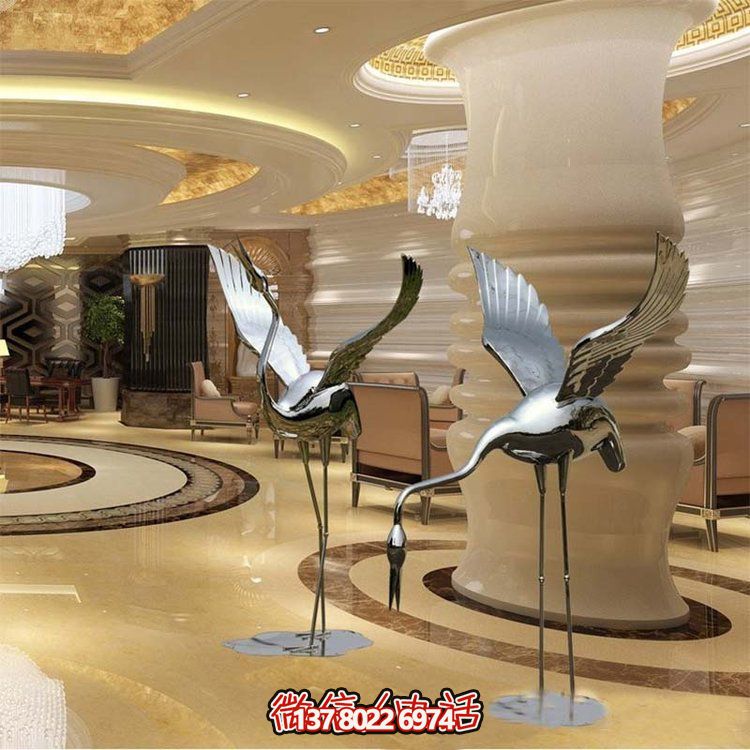 不銹鋼雕塑火烈鳥(niǎo)，鏡面抽象園林裝飾