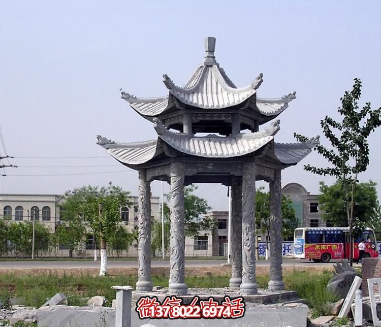 精美古建筑雕塑雙層涼亭，為公園廣場注入古典風(fēng)情