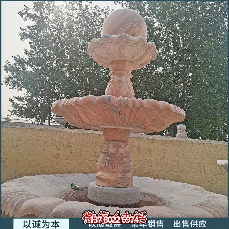紅大理石石雕園林噴泉，展現(xiàn)絢爛晚霞