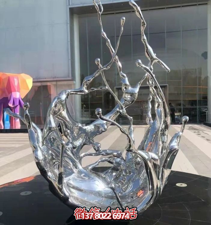 不銹鋼抽象海浪噴泉水景雕塑，開啟精致戶外新景觀