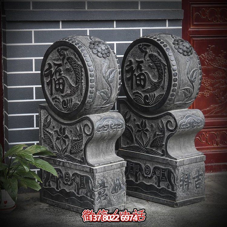 古典巴洛克風(fēng)格石雕黑色大理石門(mén)口抱鼓