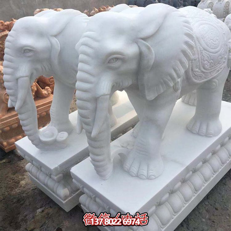 雕塑藝術(shù)融入園林景觀，漢白玉大象石雕點(diǎn)綴戶(hù)外