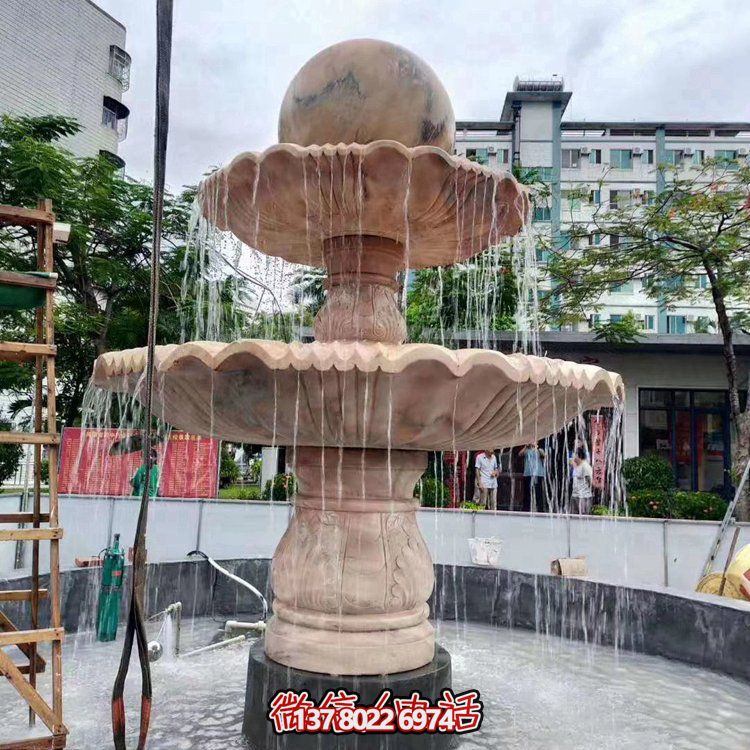 歐式大理石石雕流水噴泉，紅晚霞點(diǎn)綴