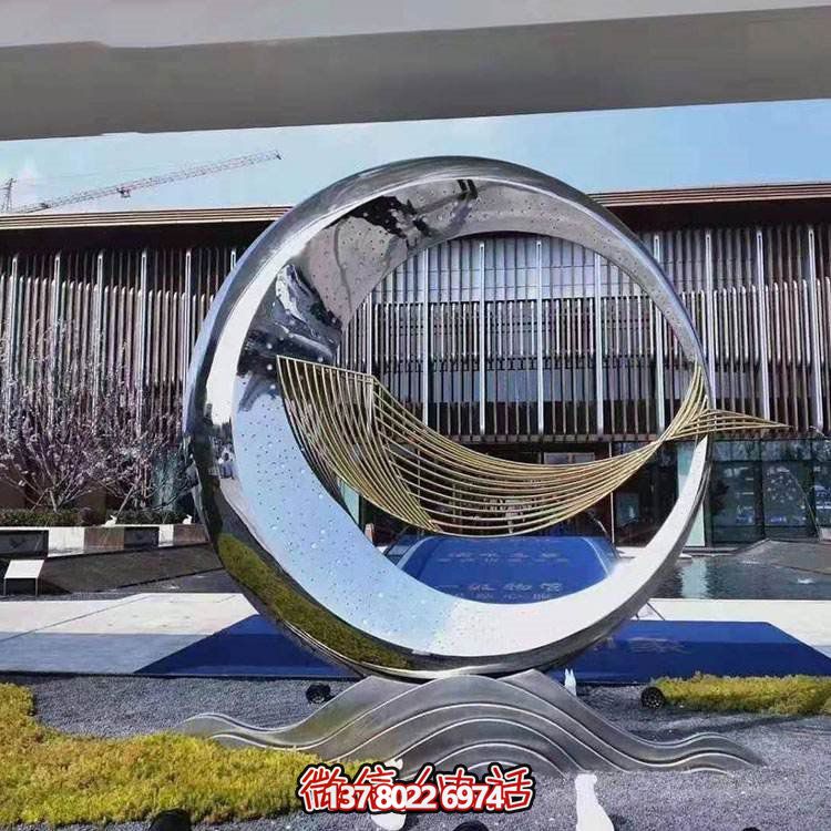精美不銹鋼圓環(huán)雕塑，給酒店、售樓部帶來流水?dāng)[件