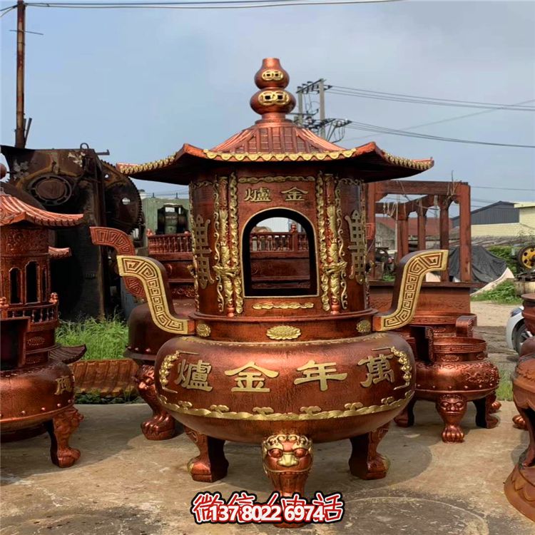 純銅寶香爐，室內(nèi)祠堂浮雕擺放裝飾