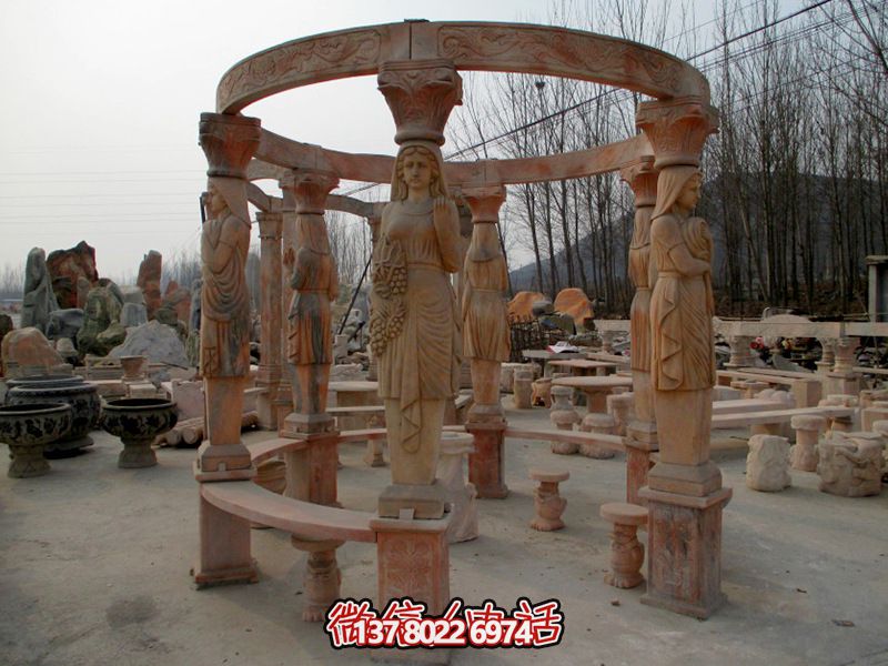 歐式?jīng)鐾?，圓形露天人物石柱擺放城市廣場(chǎng)裝飾