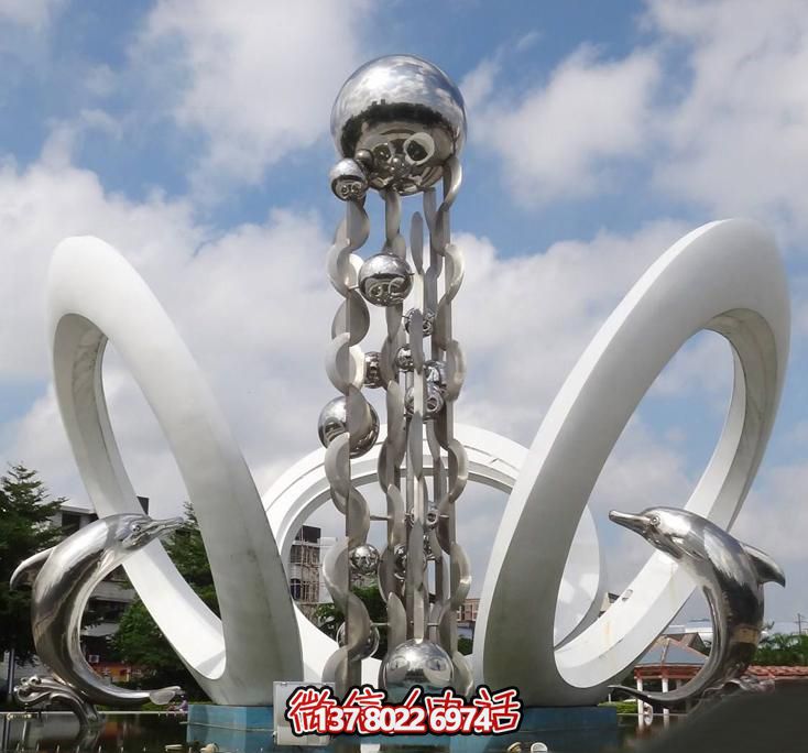海豚個(gè)性不銹鋼雕塑，大型廣場(chǎng)裝飾裝置
