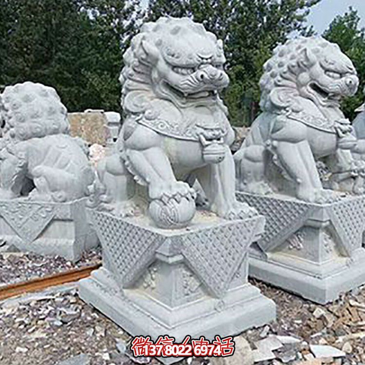 精致古典，青石浮雕石獅子擺件