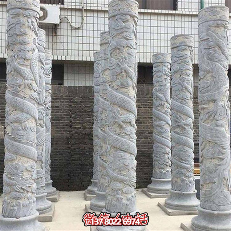 大理石石雕龍柱雕塑，美化戶外景觀