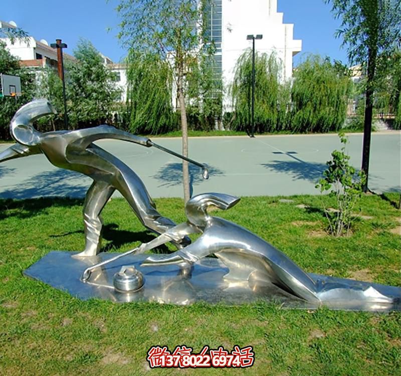 不銹鋼冰壺雕塑，點綴小區(qū)花園，創(chuàng)造休閑運動空間
