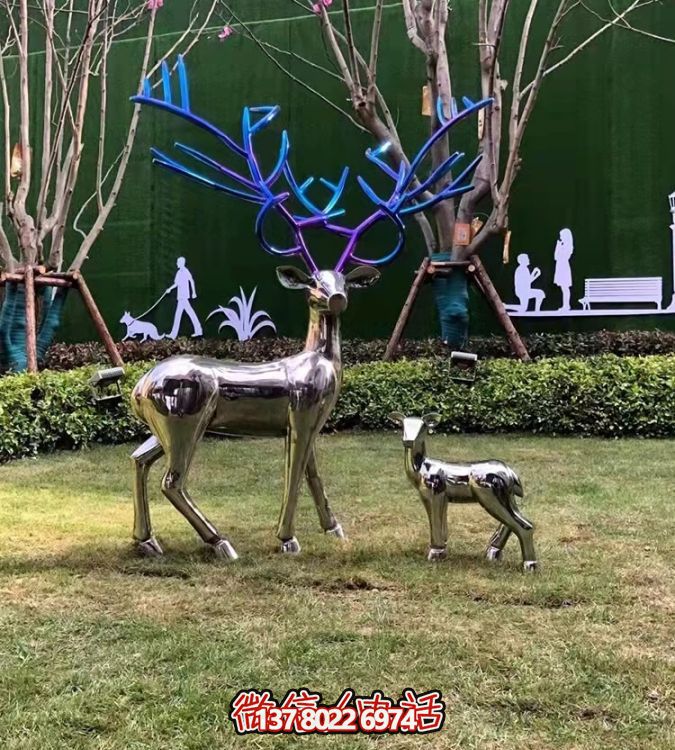現(xiàn)代簡約不銹鋼梅花鹿擺件，點綴您的庭院園林景觀
