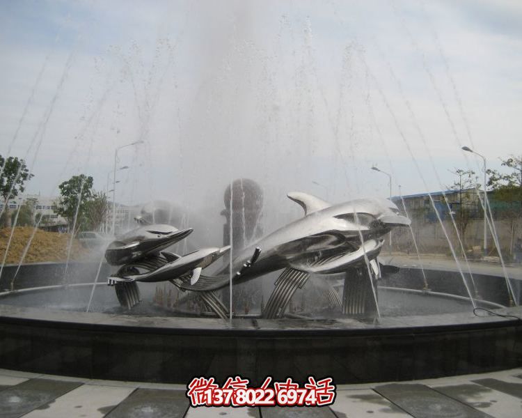 不銹鋼海豚雕塑，裝飾現(xiàn)代廣場的水景