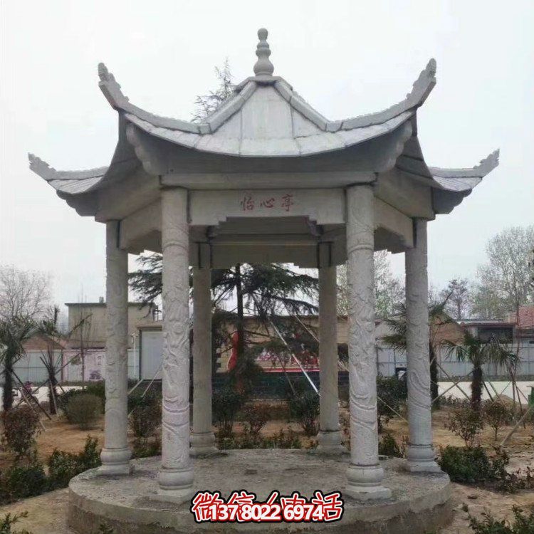 青石仿古石雕涼亭，營(yíng)造寧?kù)o田園風(fēng)情