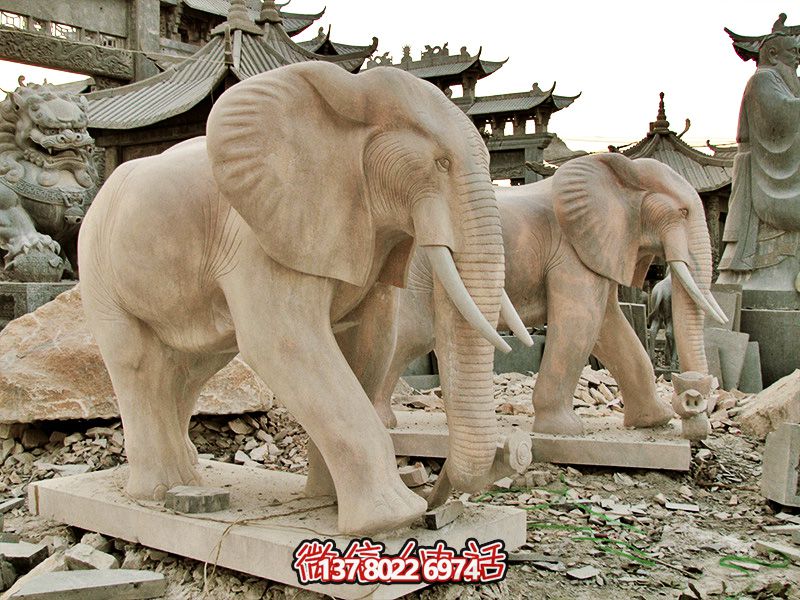 精美大理石石雕大象雕塑，美化戶外園林景區(qū)