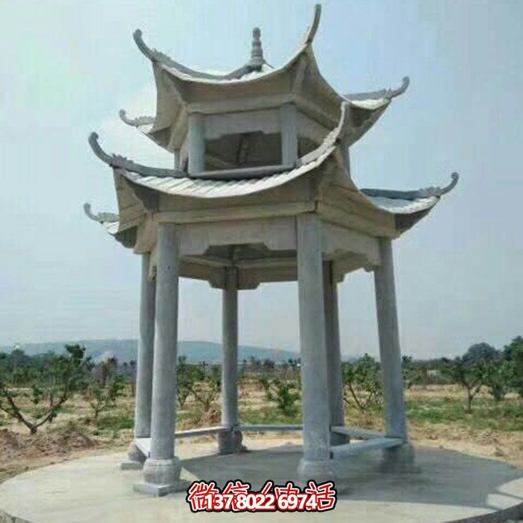 精美仿古建筑二層砂巖大理石涼亭，休閑擺放公園中