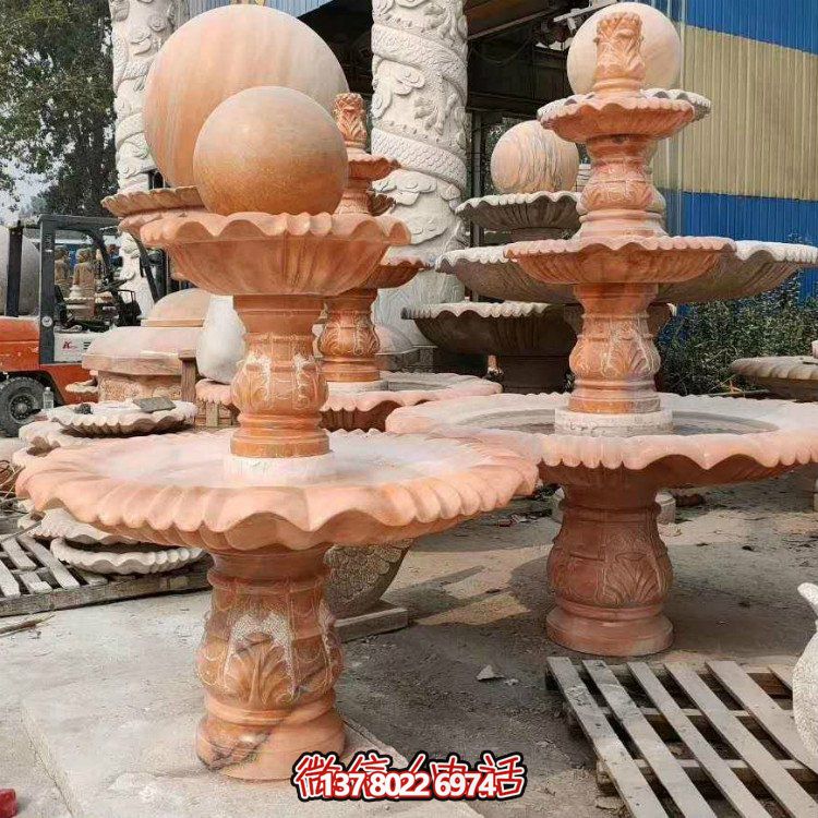 紅晚霞中式二層風水球，讓你的庭院擺放流水轉(zhuǎn)運風水