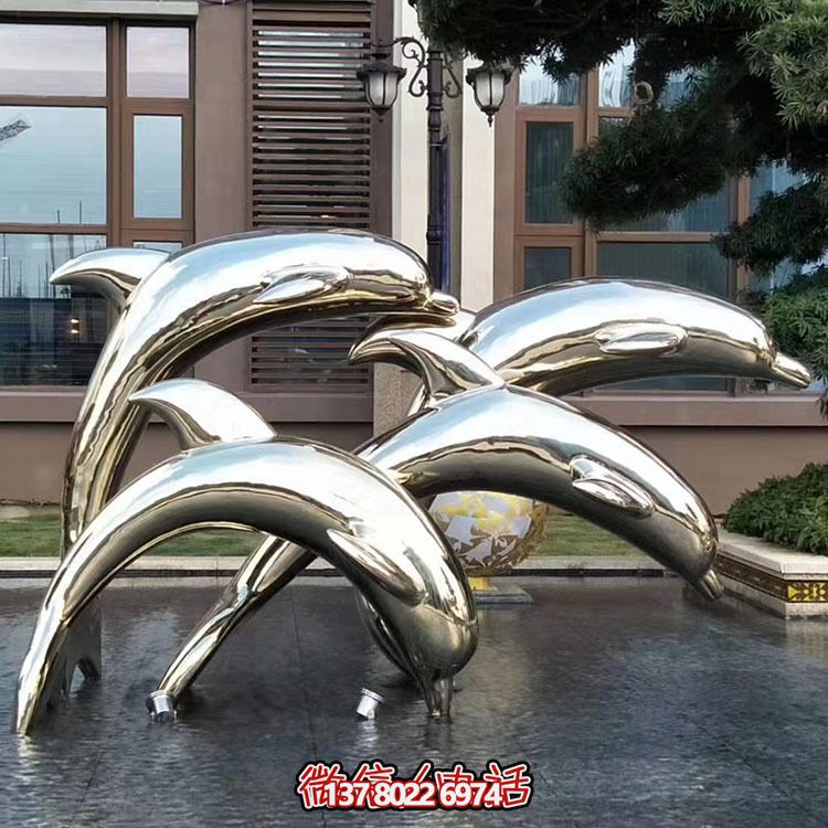 海豚潛泳雕塑，不銹鋼持久耐用