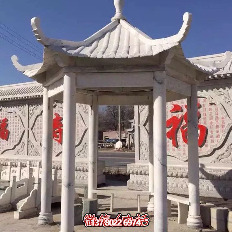 中式古建涼亭，大理石仿古裝飾庭院擺放