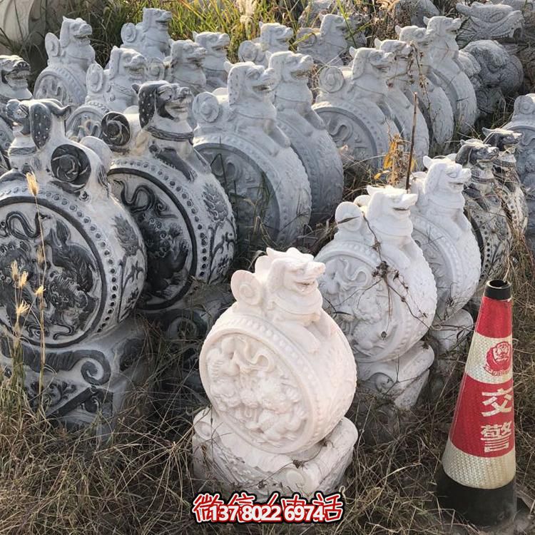 仿古青石獅子抱鼓石擺件，鎮(zhèn)宅庭院門口裝飾