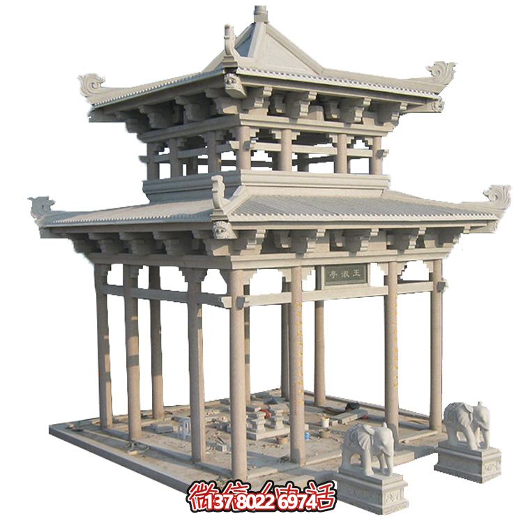 古典多角涼亭建筑大氣，石雕精美，園林景觀完美