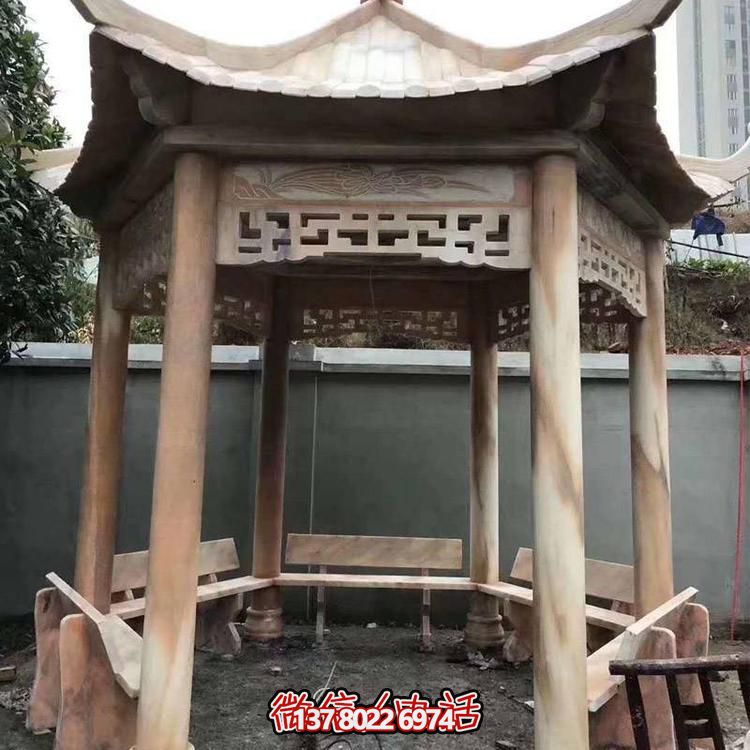 天然紅木雕刻涼亭，打造復(fù)古中式庭院休閑石亭