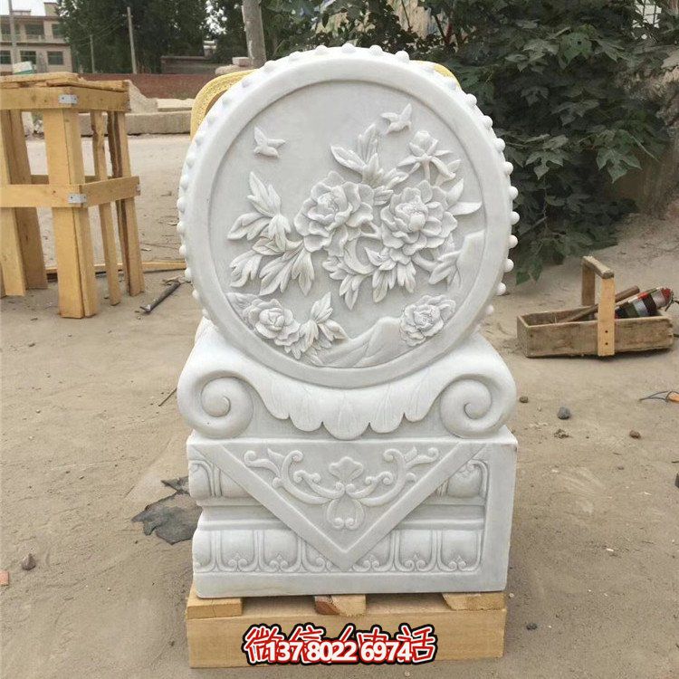 經(jīng)典石雕藝術，漢白玉石雕大理石門口門墩鎮(zhèn)宅鼓抱雕塑戶外裝飾