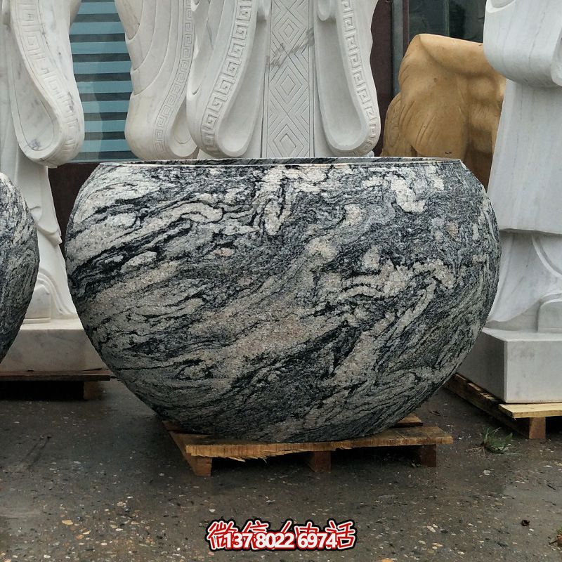 精美大理石石雕魚缸，點綴庭院雕塑