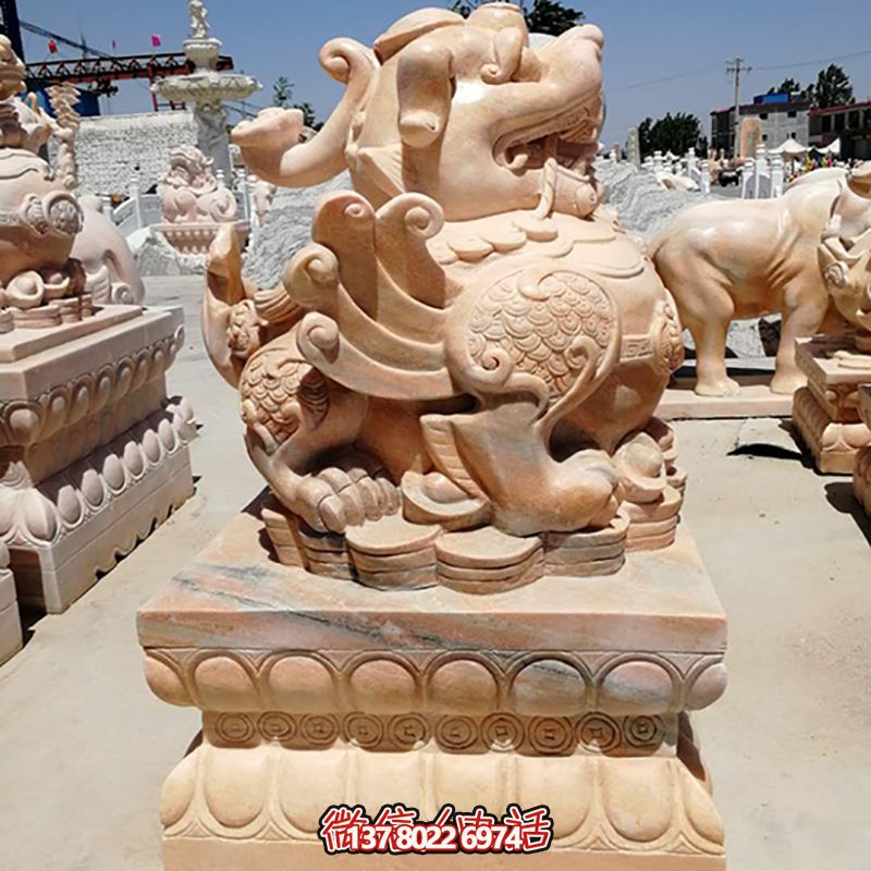 戶(hù)外園林大型仿真晚霞紅石雕麒麟雕塑 戶(hù)外園林大型仿真晚霞紅石雕麒麟雕塑