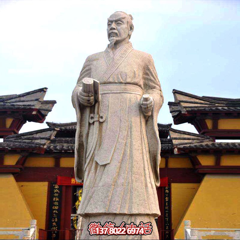 廣場(chǎng)學(xué)?；▓@砂巖石戰(zhàn)國(guó)時(shí)期思想家孟子雕塑像