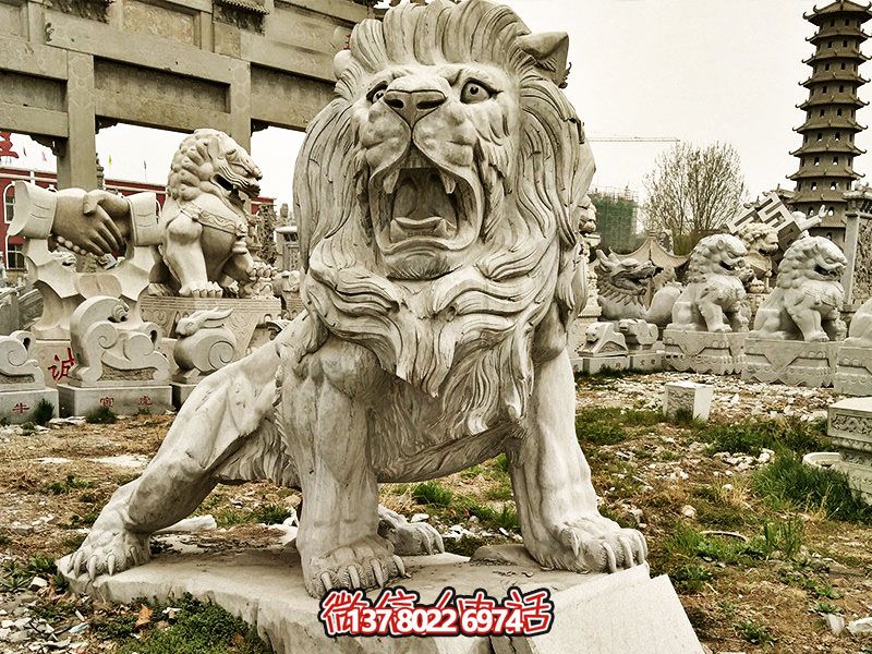 大理石石雕戶(hù)外園林景觀(guān)吼叫的獅子雕塑 大理石石雕戶(hù)外園林景觀(guān)吼叫的獅子雕塑