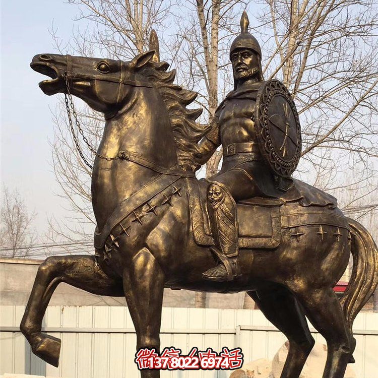 西方古代的騎馬士兵銅雕，手持盾牌騎馬身上的西方戰(zhàn)士